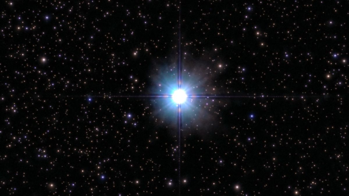 The star Deneb in the starry night sky.