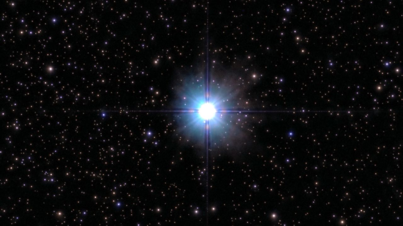 The star Deneb in the starry night sky.