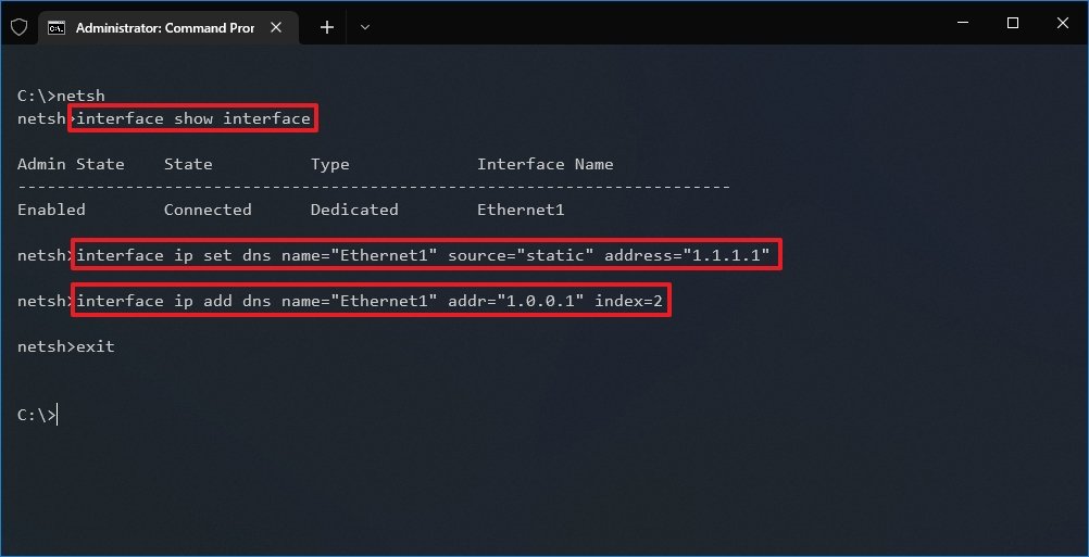 Command Prompt netsh change DNS settings