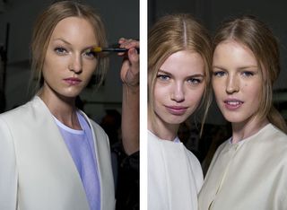 Models with light make-up and pink glossy lips