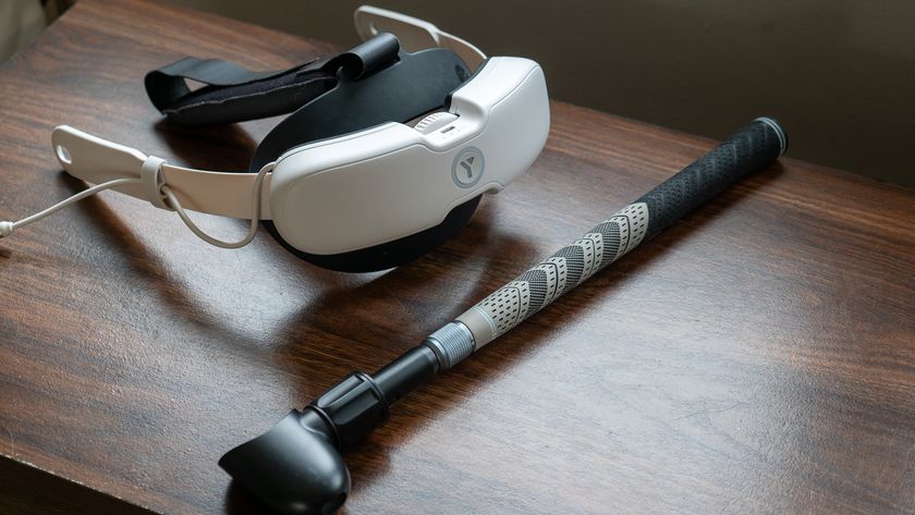 A Yoges Elite Strap with battery and a Yoges adjustable golf club accessory for the Meta Quest 3 and 3S