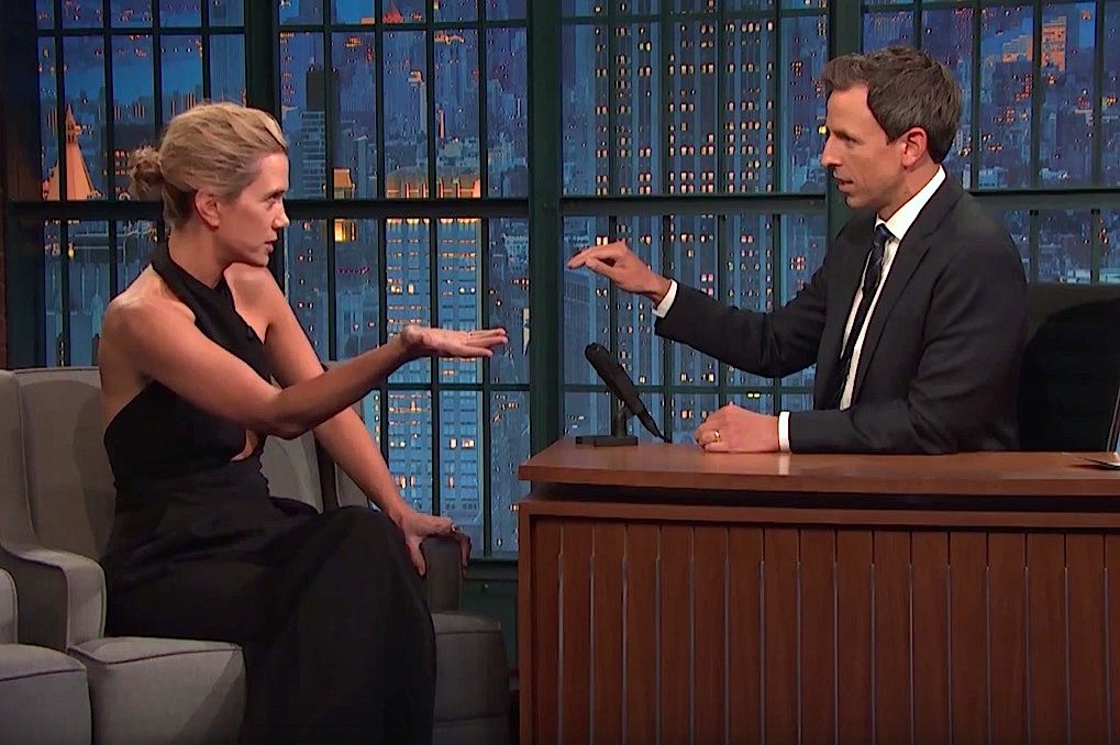 Kristen Wiig overdubs Seth Meyers, kind of