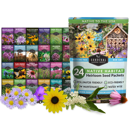 24 Native Flower Seeds - Wildflowers &amp;amp; Ornamental Grasses - Attracts Bees - Zone 3-10