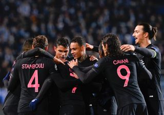 Paris Saint-Germain players celebrate a goal against Malmo in the Champions League in September 2015.