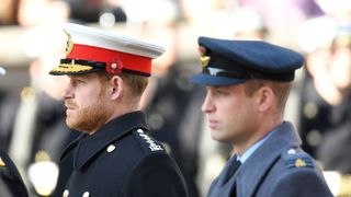 london, england november 10 prince harry, duke of sussex and prince william, duke of cambridge attend the annual remembrance sunday memorial at the cenotaph on november 10, 2019 in london, england photo by karwai tangwireimage