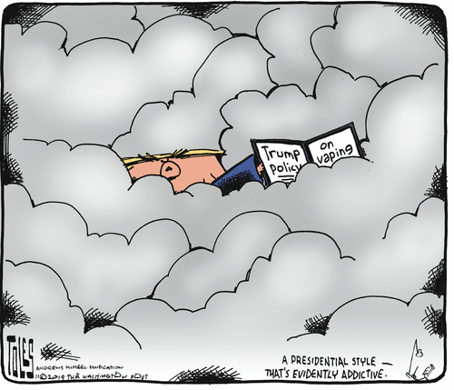 Political Cartoon U.S. Trump Vaping Policy Cloud