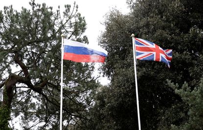 Russian and UK flags. 