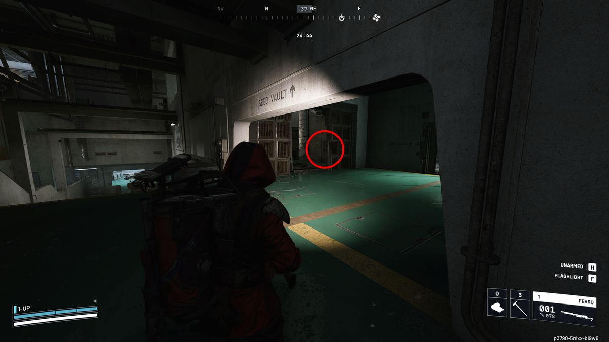 Arc Raiders Furtive Meetings: A player looking at a dark room down a corridor, which is a secret meeting spot.