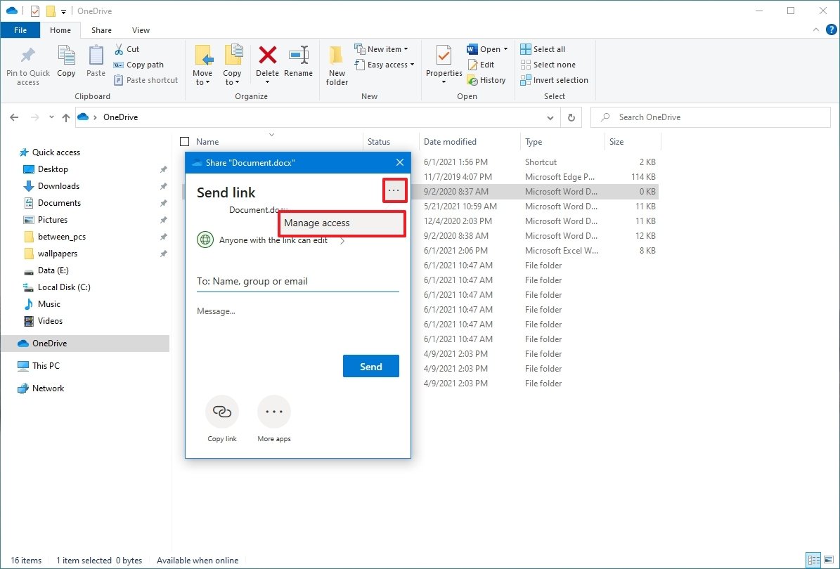 OneDrive manage access option