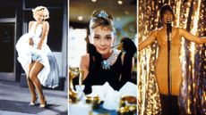 Actresses Marilyn Monroe, Audrey Hepburn and Whitney Houston in a collage image