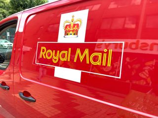 Royal Mail logo displayed on a red delivery van