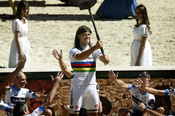 Thor Hushovd and Garmin-Cervelo really got into the spirit of things at the Tour de France presentation.