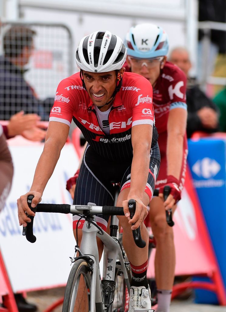 Alberto Contador finishes the 11th stage of the Vuelta a Espa&ntilde;a.