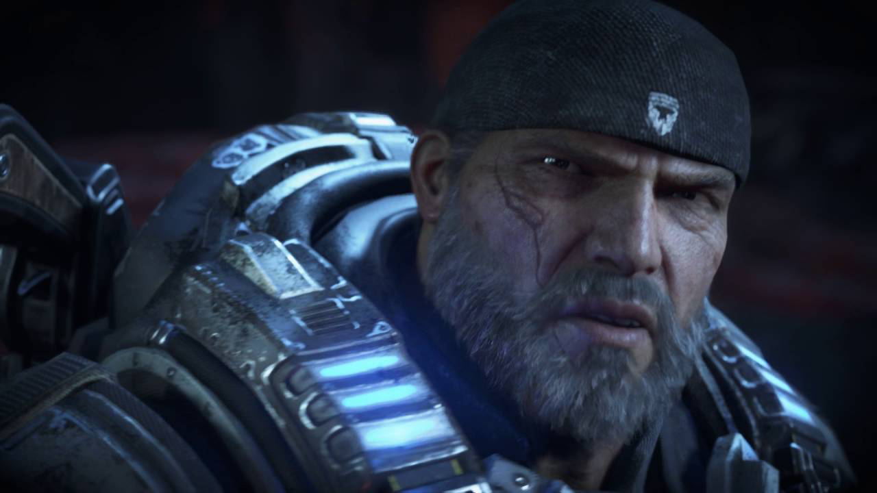 Screenshot from Gears of War 4 showing Marcus Fenix.