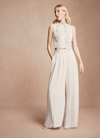 Neutral Pleated Wide Trousers