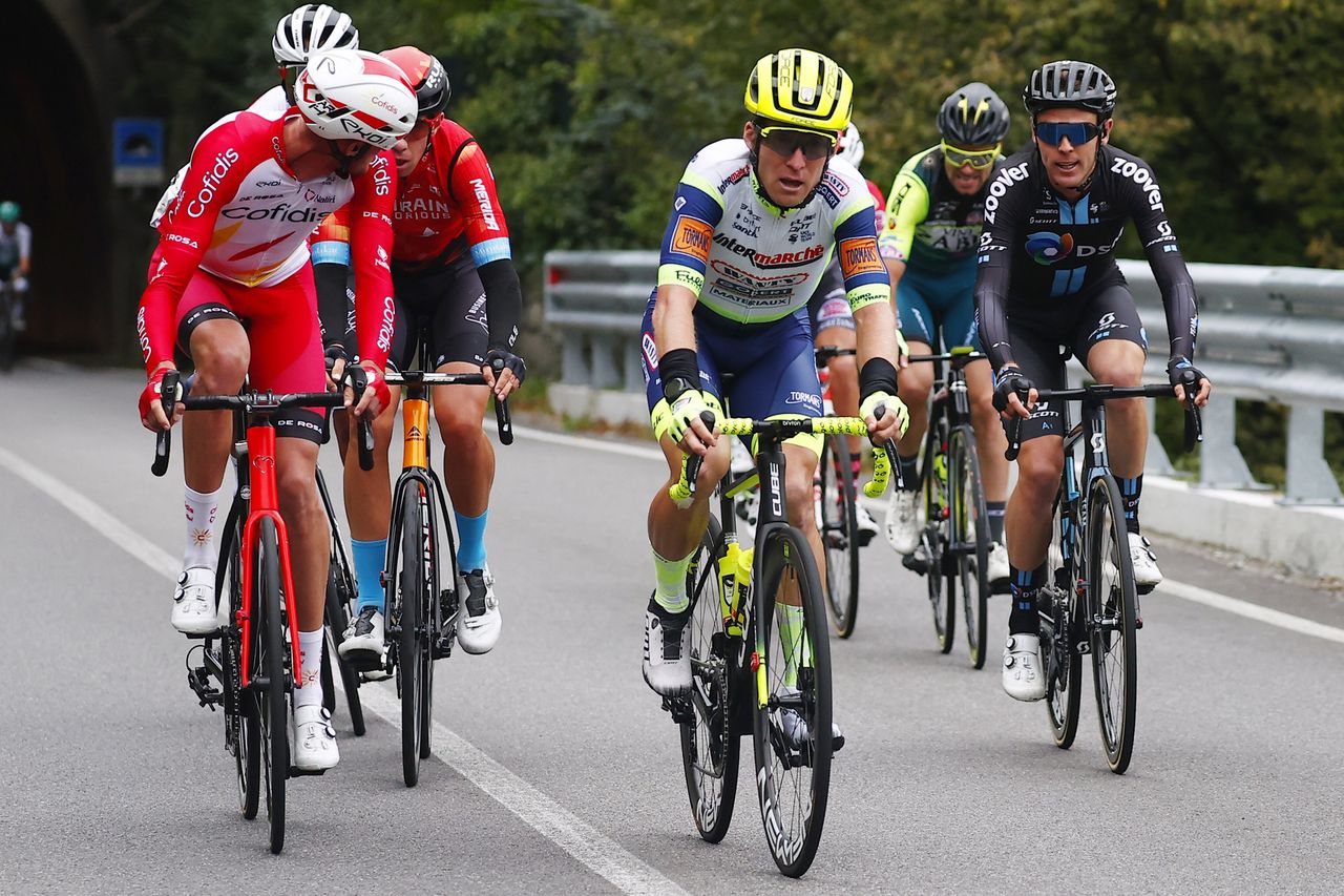 Il Lombardia 2021 115th Edition Como Bergamo 239 km 09102021 Domen Novak SLO Bahrain Victorious Thomas Champion FRA Cofidis Jan Bakelants BEL Intermarche Wanty Gobert Materiaux photo Luca BettiniBettiniPhoto2021