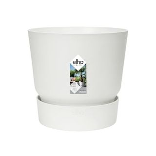 Elho Greenville Round 30 - Large Flower Pot With Integrated Water Reservoir - Indoor & Outdoor - 100% Recycled Plastic - Ø 29.5 X H 27.8 Cm - White/white