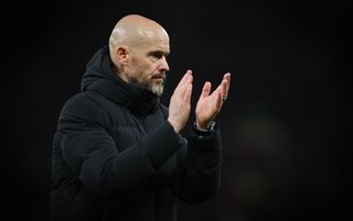 Manchester United manager Erik ten Hag applauds the fans at full time