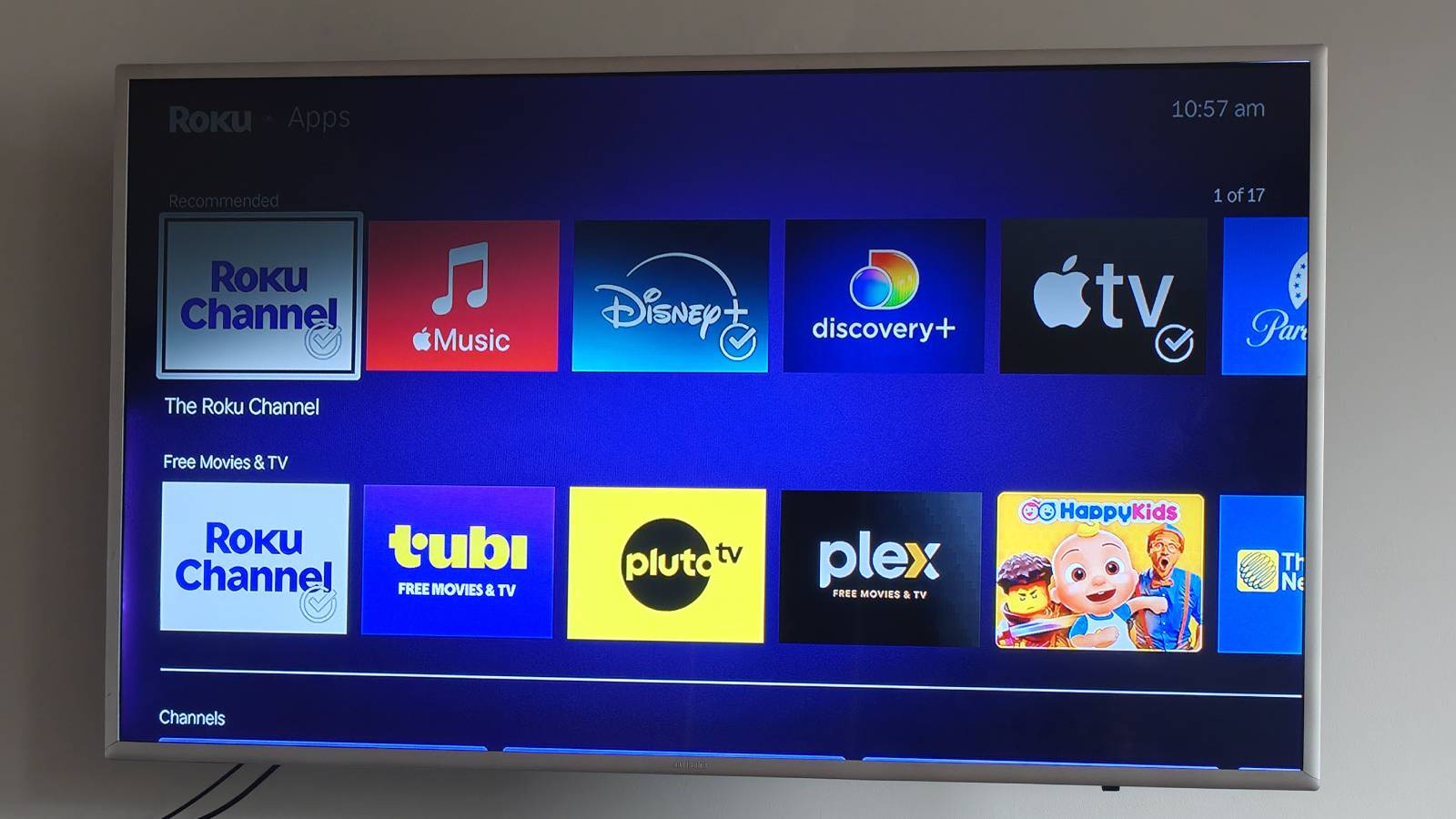 The Roku Streaming Stick's app menu.