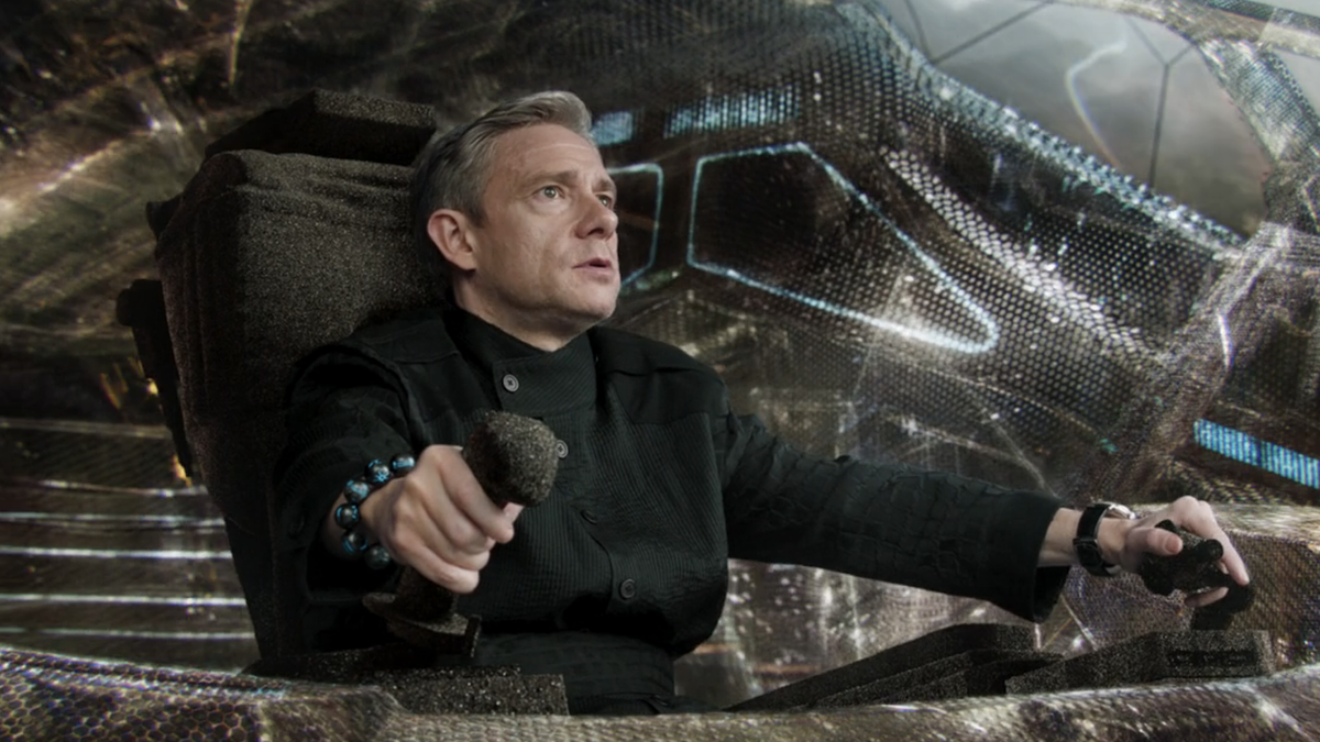 Martin Freeman flying in Black Panther