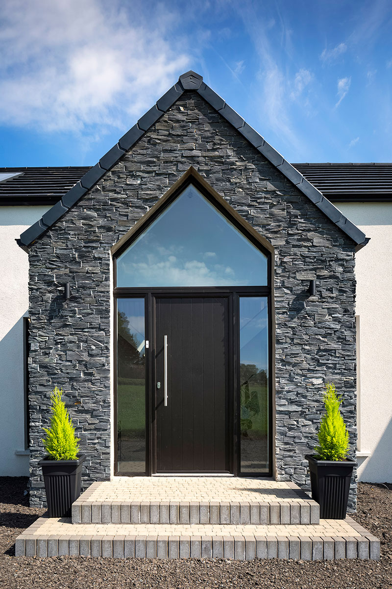 a porch clad in stone cladding