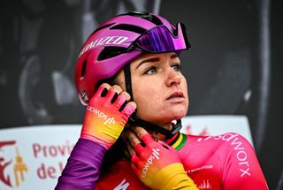 Dutch Chantal van den BroekBlaak of SD Worx pictured during the team presentation before the start of the women elite race of the LiegeBastogneLiege one day cycling event 1421km from Bastogne to Liege Sunday 24 April 2022 in BastogneBELGA PHOTO JASPER JACOBS Photo by JASPER JACOBS BELGA MAG Belga via AFP Photo by JASPER JACOBSBELGA MAGAFP via Getty Images