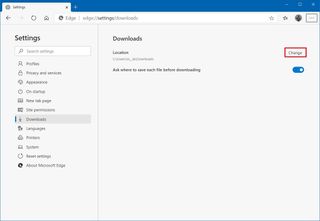 Microsoft Edge downloads settings