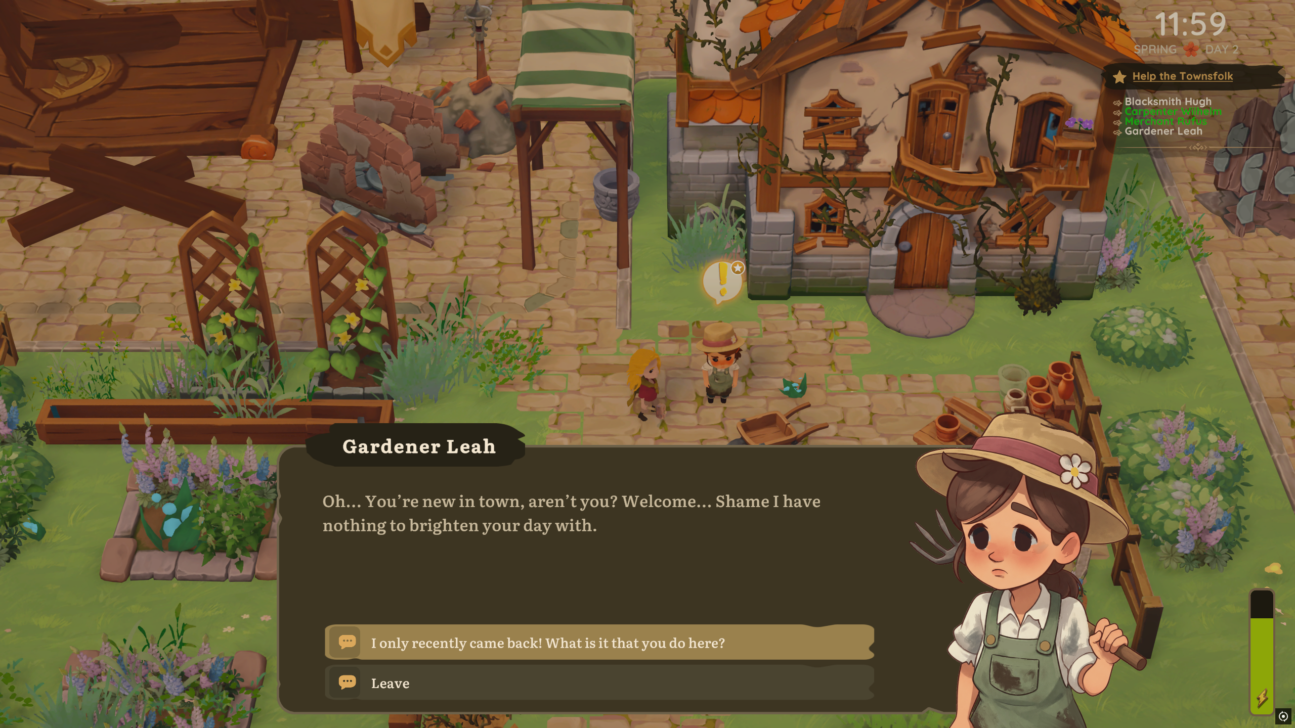 Dragon Shelter - A sad gardener talks to the player