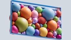A CGI representation of a web browser window, filled with large colored balls, floating against a grey background.