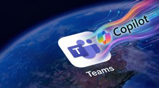Microsoft Teams and Copilot logos with the planet earth behind them