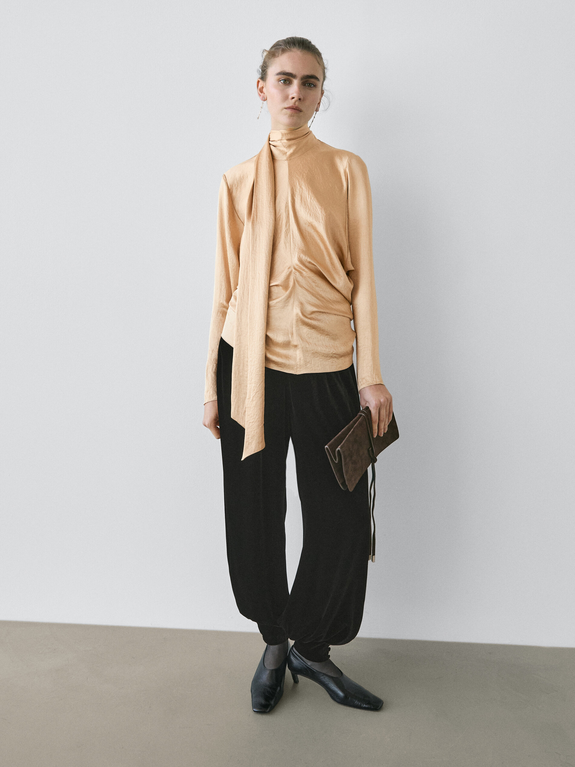 Flowing Satin Blouse With Tie Detail - Studio
