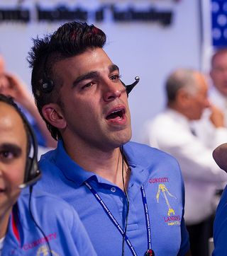 Bobak Ferdowsi, or the Mohawk Guy, on the night of the Curiosity rover's Mars landing