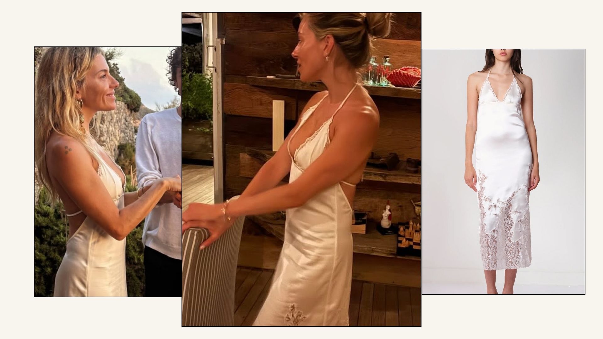 sienna miller wearing white dress with trim