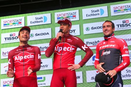 Rick Zabel, Alexander Kristoff and John Degenkolb on the podium in Frankfurt