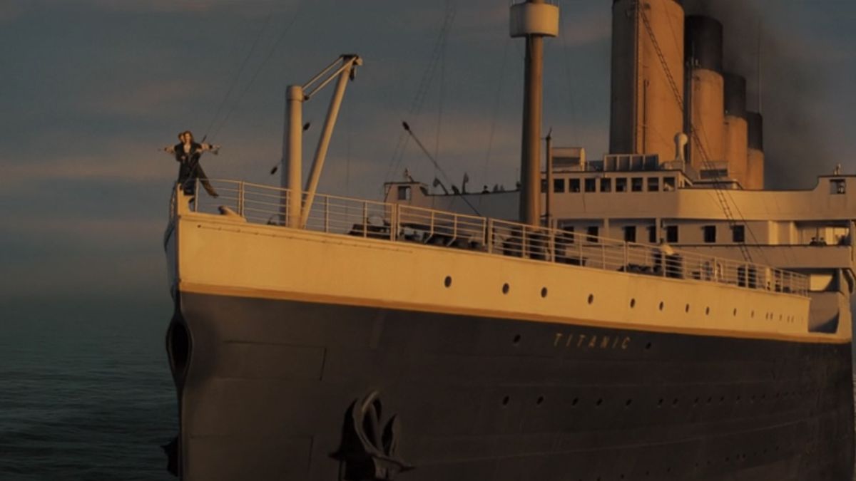 Jack and Rose at the bow of the ship in Titanic