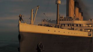 Jack and Rose at the bow of the ship in Titanic