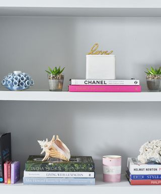 Bookshelf with books on them in a remodeled living room