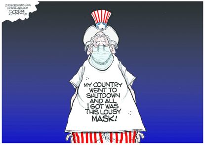 Editorial Cartoon U.S. Uncle Sam coronavirus mask