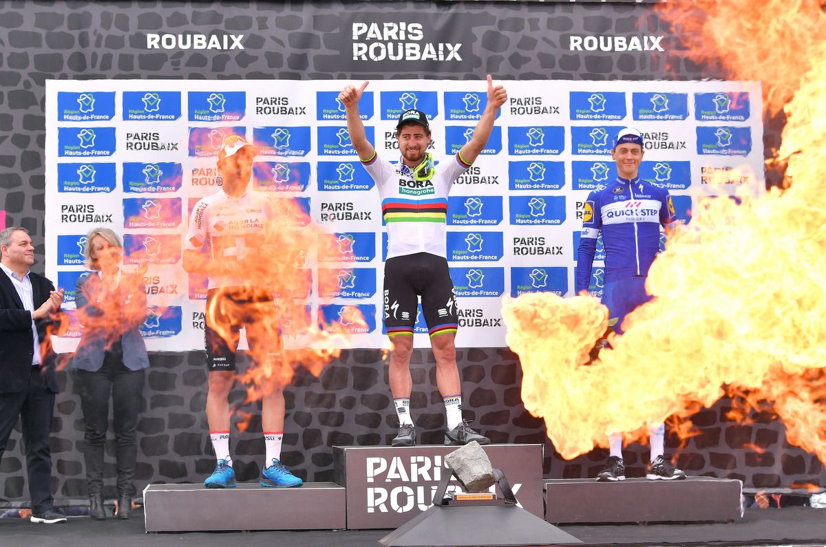 Peter Sagan on top step of the podium after winning Paris-Roubaix