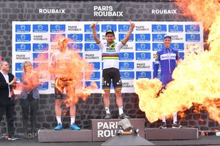 Peter Sagan on top step of the podium after winning Paris-Roubaix