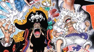 A colour picture of Blackbeard and Luffy in the One Piece manga.