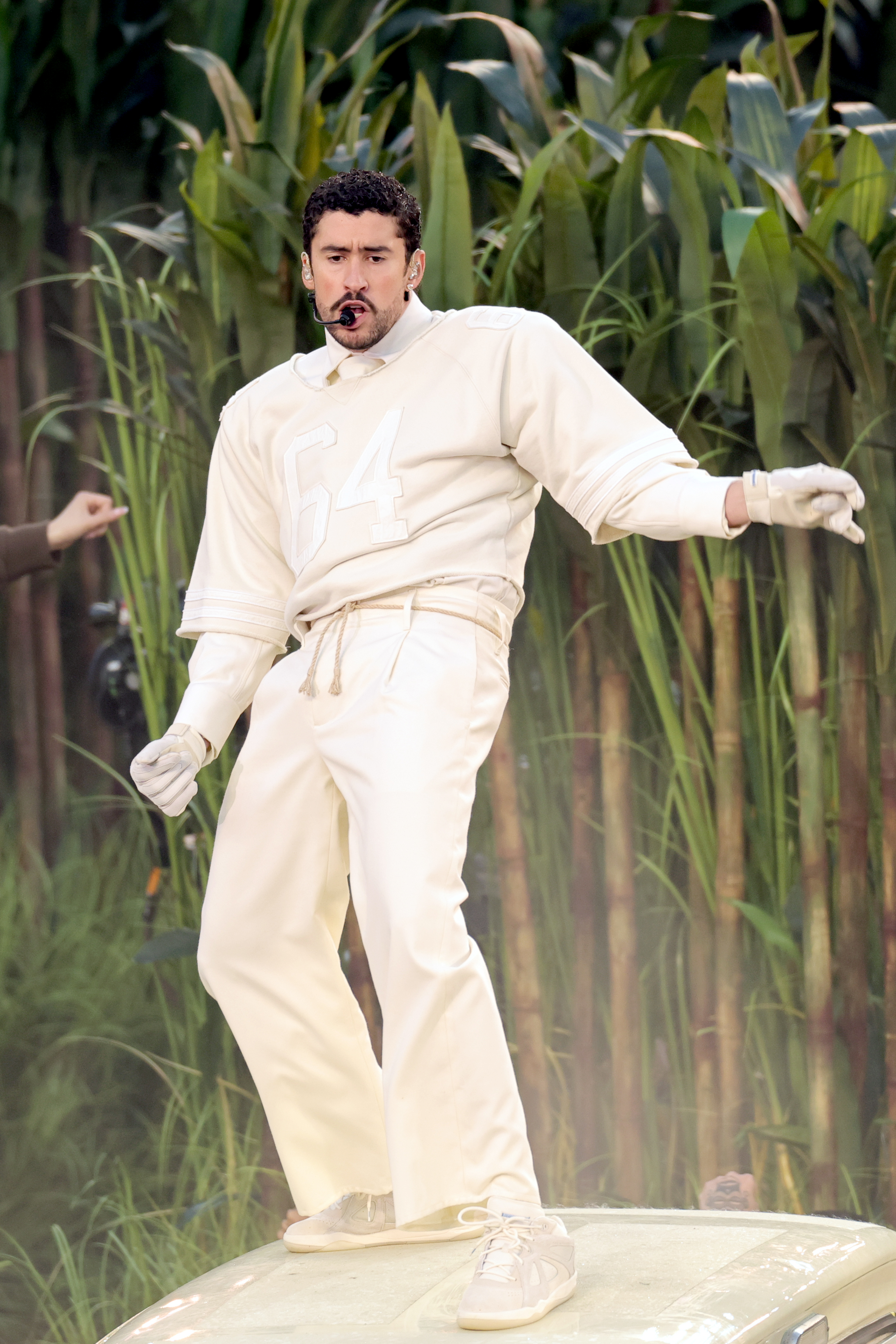 SANTA CLARA, CALIFORNIA - FEBRUARY 08: Bad Bunny performs onstage during the Apple Music Super Bowl LX Halftime Show at Levi's Stadium on February 08, 2026 in Santa Clara, California.