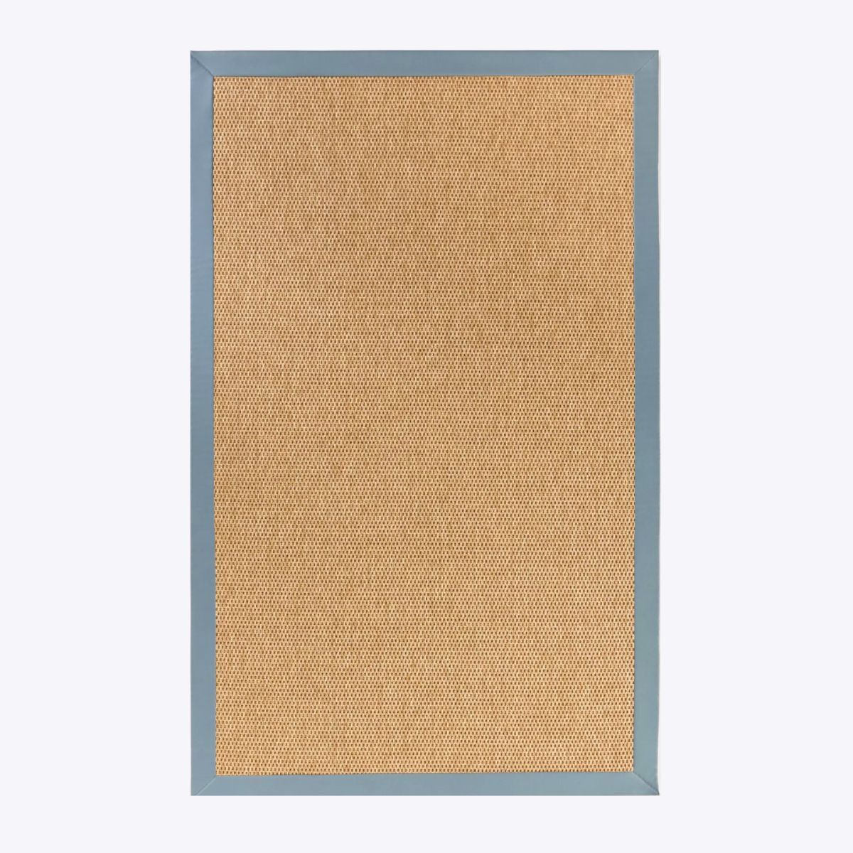 A rattan rug with a blue trim