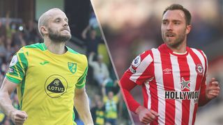Teemu Pukki of Norwich City and Christian Eriksen of Brentford could both feature in the Norwich City vs Brentford live stream