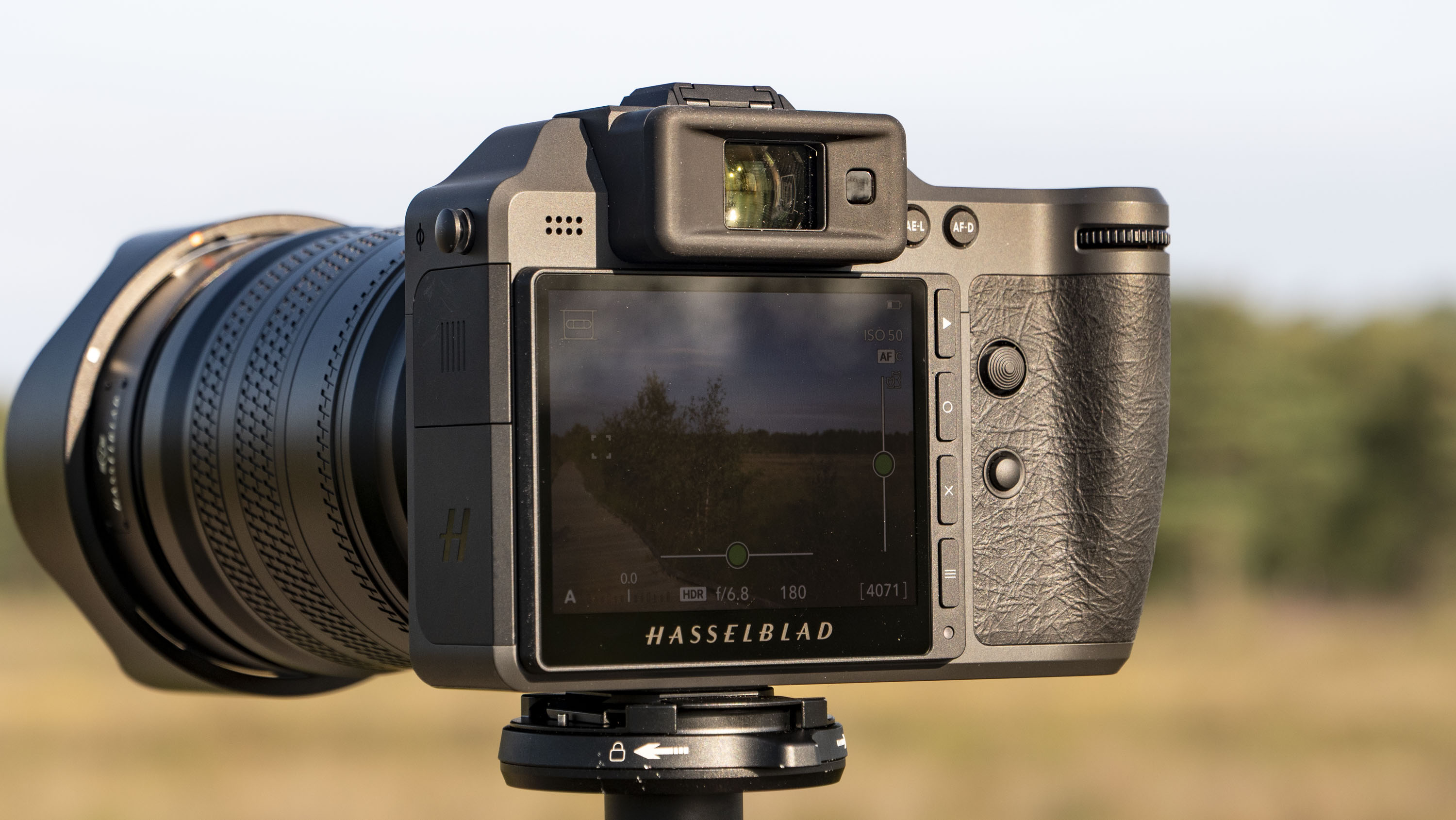 Rear screen of the Hasselblad X2D II 100C camera outdoors at first light