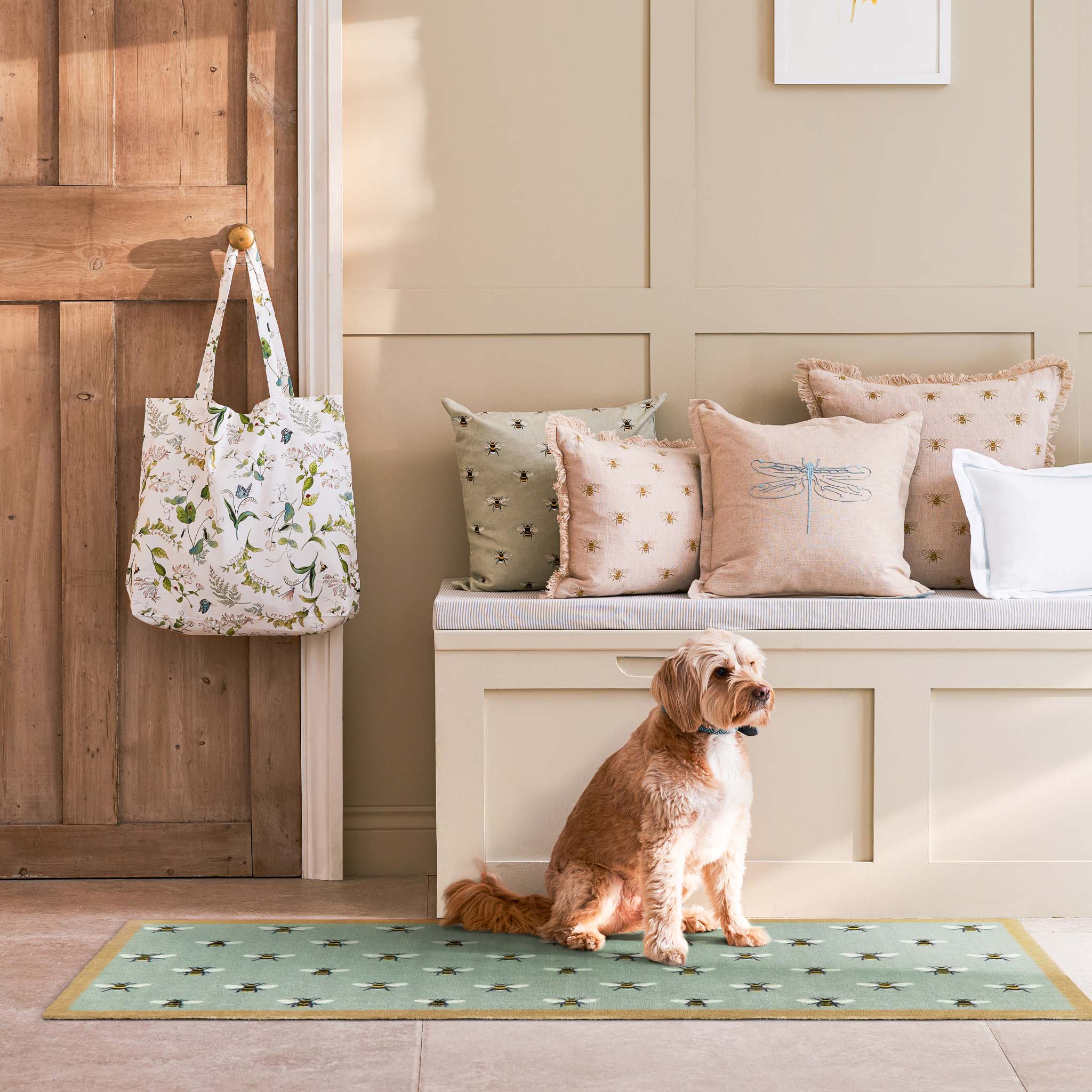Aura Bees Teal Washable Runner