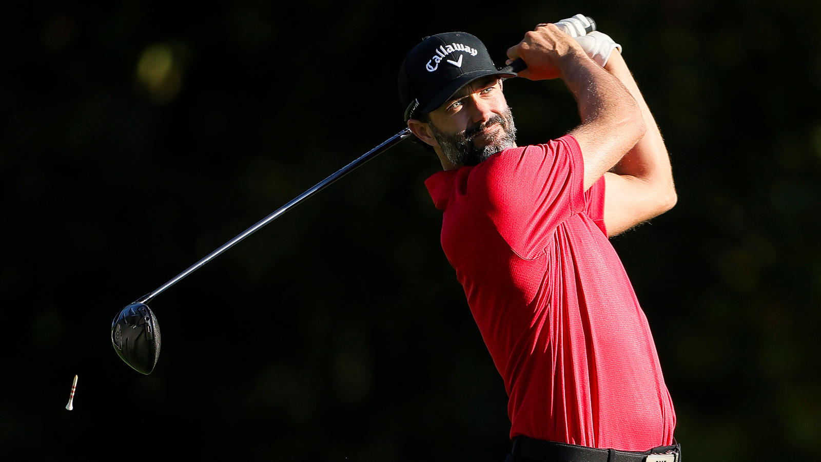 Adam Hadwin hits a driver off the tee