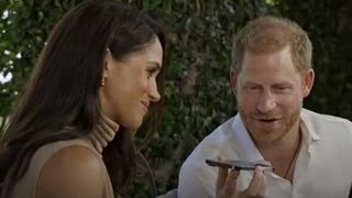 Prince Harry and Meghan Markle in the garden of their Montecito home