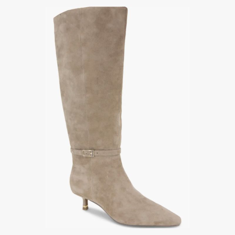 kitten heel suede knee high boot