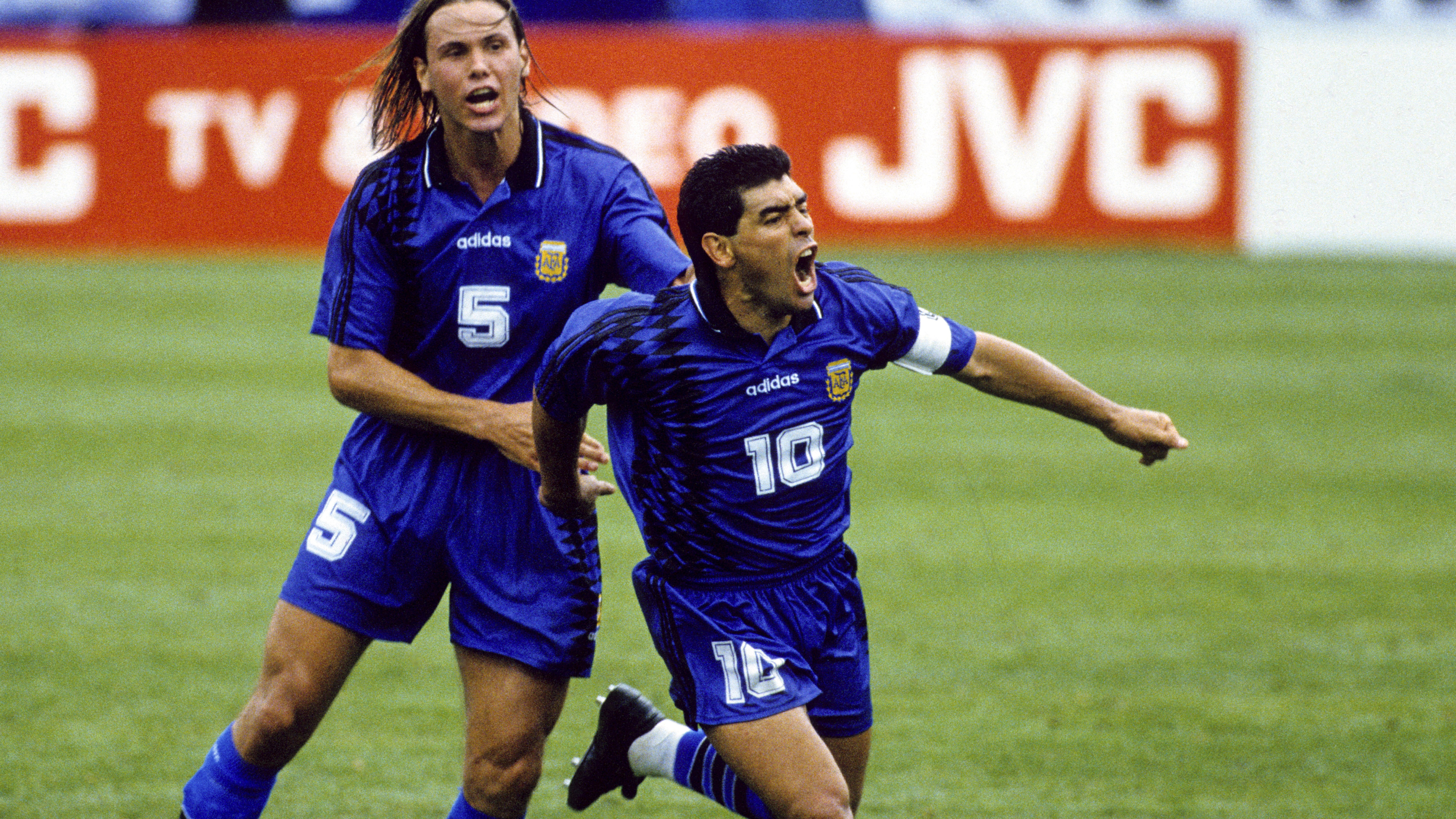 USA 1994 - Diego Armando Maradona of Argentina celebrates his goal with Fernando Redondo of Argentina during the Fifa World Cup 1994 in Usa (Photo by Image Photo Agency/Getty Images)